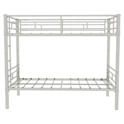 Metal Bunk Bed For Kids, Convertible Bedframe With Ladders & Guardrail