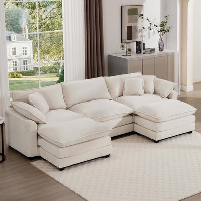 Modern Oversized Modular Cushion Sofa With Ottoman, Low Back, Deep Seating Sofa Set