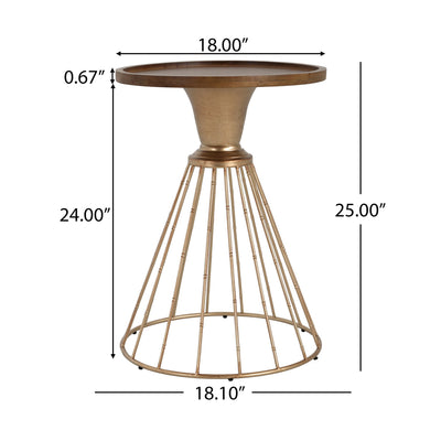 Hollow - Edge Retro Art Pine Side Table With Antique And Natural Color, Iron And Pine Construction - Antique Gold / Natural