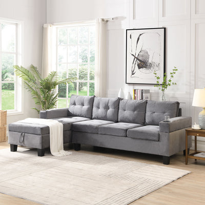 Modern Sectional Sofa Set With L Shape Chaise Lounge And Storage