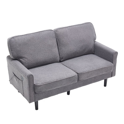 Mid Century Modern Loveseat Sofa With USB Ports, Removable Pillow Cover