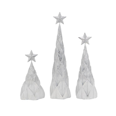 Resin / Foil Christmas Tree With Star Top (Set of 3) - White / Silver