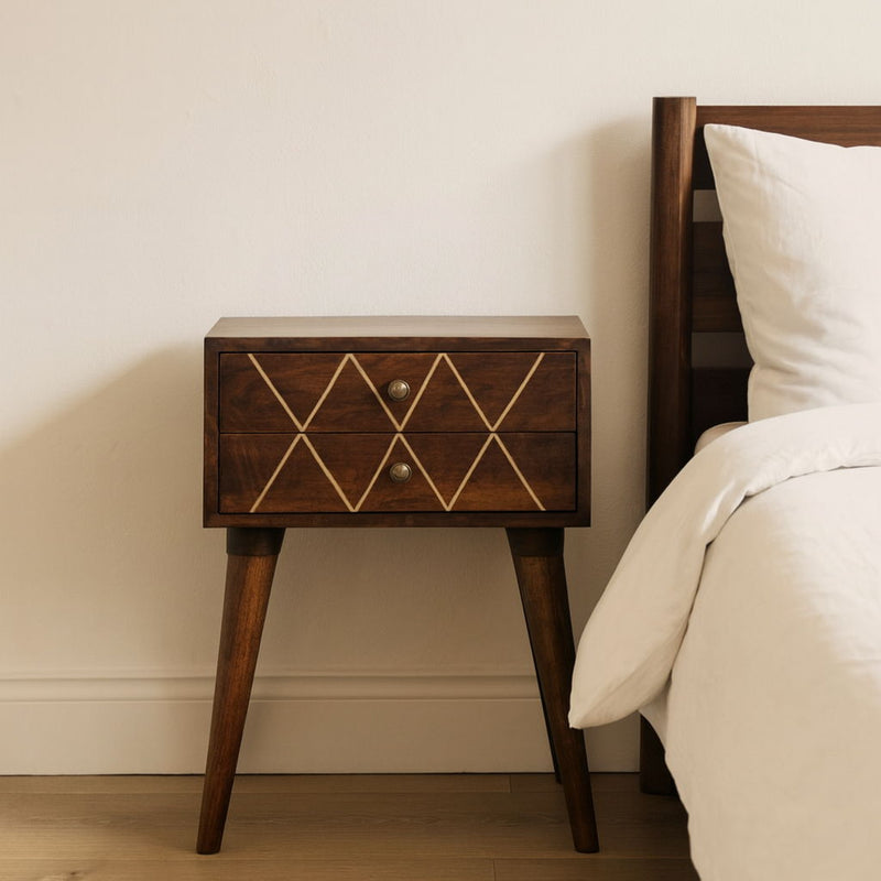 Inlay - Geo Brass Bedside Table - Chestnut