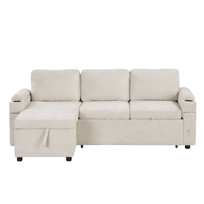 Convertible L Shaped Sofa Couch With Storage, Cup Holders, USB Ports
