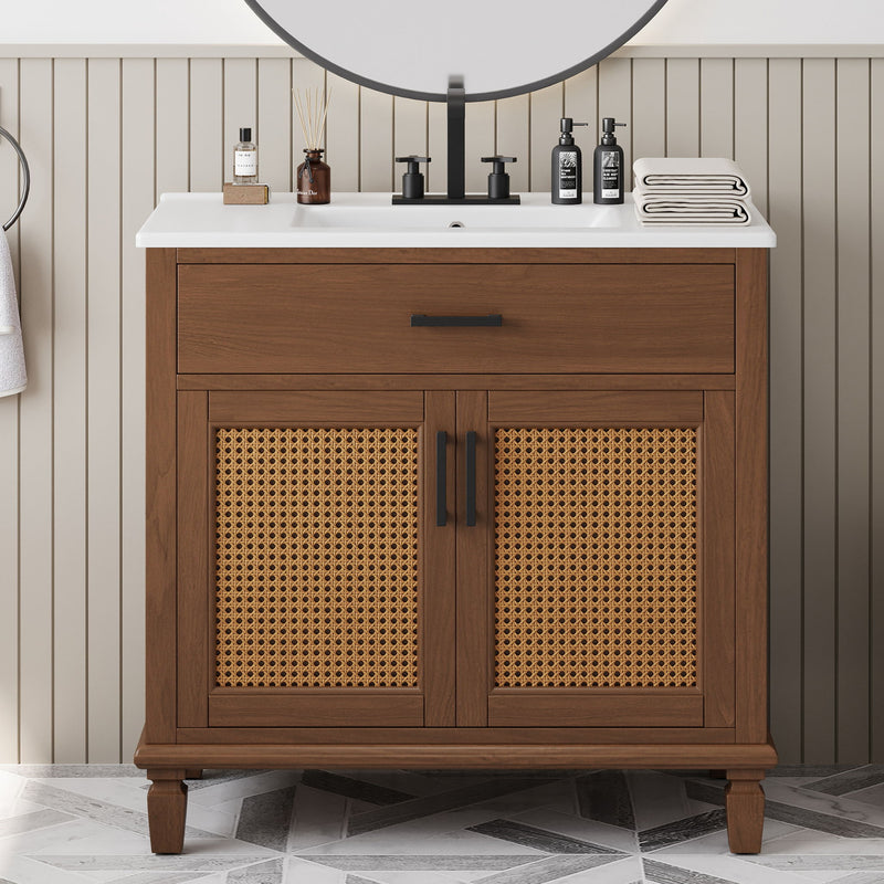 Bathroom Vanity With Ceramic Sink, Modern Free Standing Cabinet With Soft Close Drawers