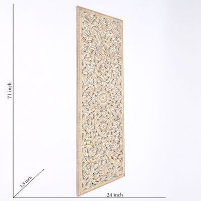 Floral Hand Carved Mandala Rectangle Wall Decor With Mirror - Antique Brown / White