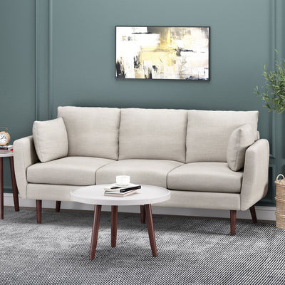 Diaphanous - Upholstered 3 Seater Sofa With 2 Accent Pillows And Wood Legs