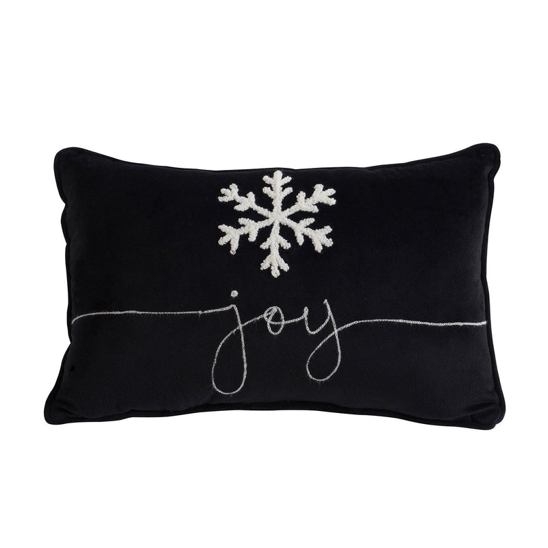 Velvet Pillow With Embroidered Joy And Frosty Snowflake, For Christmas Halloween Holiday Decor (Set of 2)