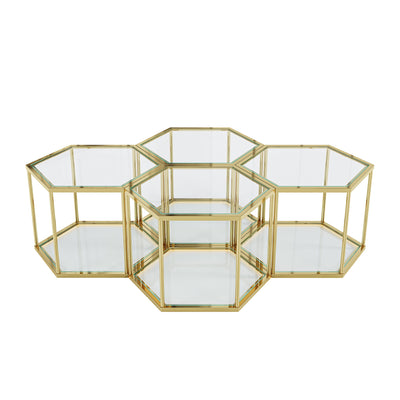 Modern Coffee Table With Double Layer Tempered Glass And Polygonal Design