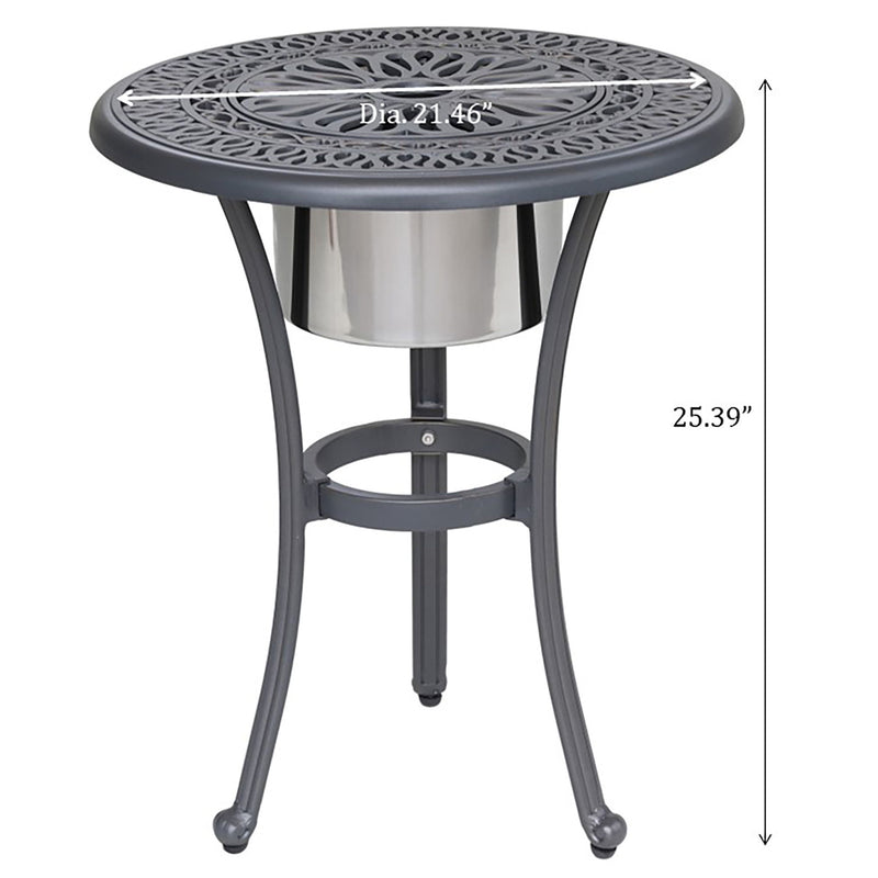 Outdoor Patio Aluminum Round Bistro Table/Side Table With Ice Bucket - Gunmetal