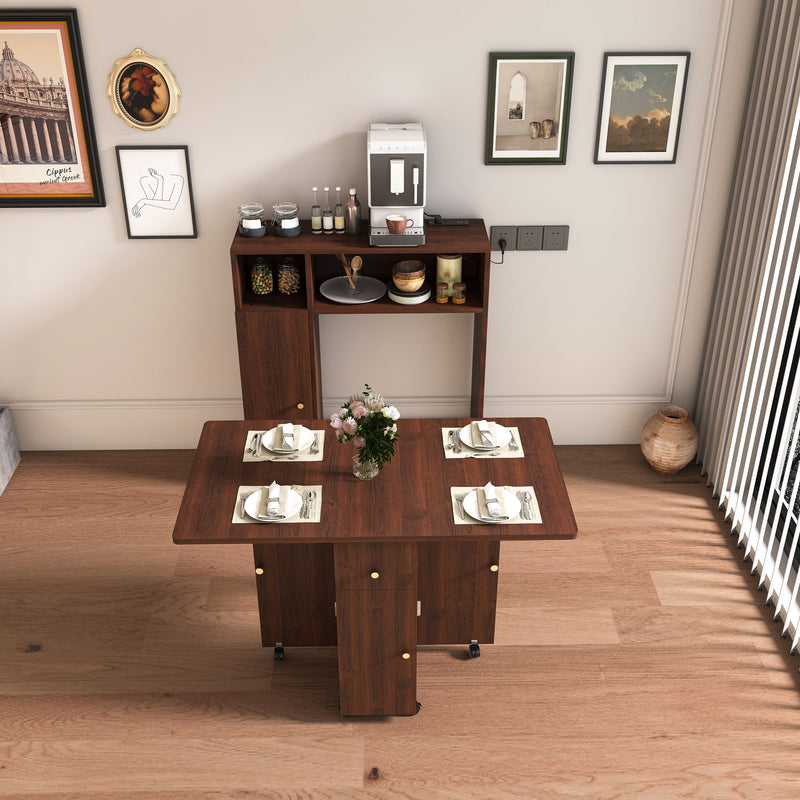 Multifunctional Folding Dining Table With Wall-Mounted Sideboard & Storage