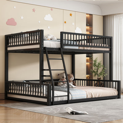 Bunk Bed Frame With Ladder And Safety Guardrails