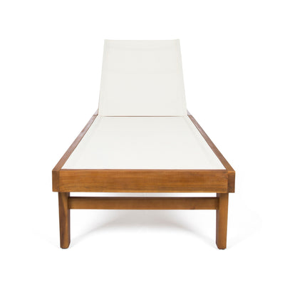 Outdoor Chaise Lounge With Acacia Wood Frame - White / Teak