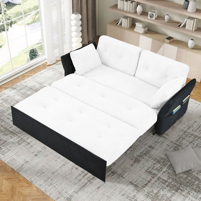 Modern Convertible Sleeper Sofa Bed With Pull-Out Queen Design, Side Storage & Thick Cushions