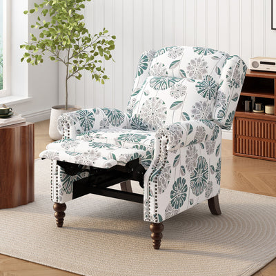 Push Back Recliner Chair Upholstered Recliner Armchair With Classic Wing Back And Solid Gourd-Shaped Legs