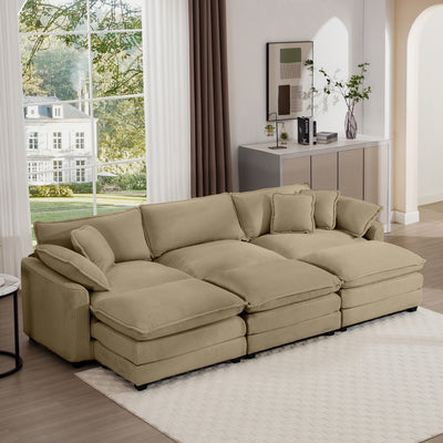 Modern Oversized Modular Cushion Sofa With Ottoman, Low Back, Deep Seating Sofa Set