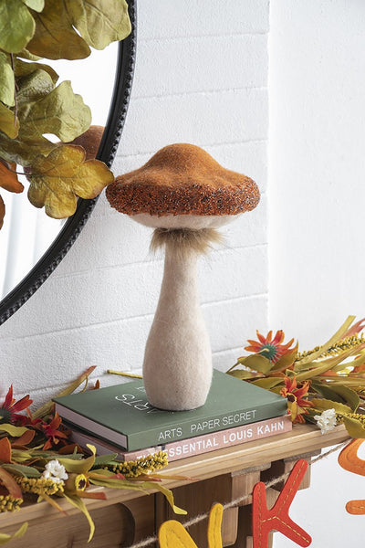 Mushroom Holiday Ornament, For Harvest Festival Fall Festival & Thanksgiving Table Decorations (Set of 2) - Beige / Orange