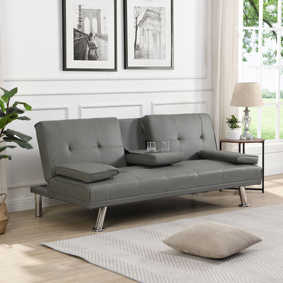 Modern Sofa Bed With Armrest 2 Holders, Wood Frame & Stainless Leg
