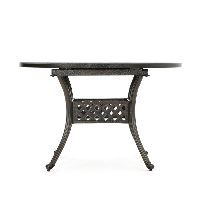 Outdoor Expandable Aluminum Dining Table With Latticework Details And Curvy Legs