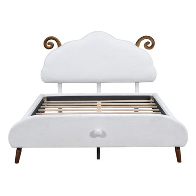 Upholstered Platform Bed With Sheep Shaped Headboard
