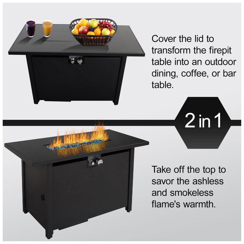 Outdoor Fire Pit Table With Lid Modern Design - Black