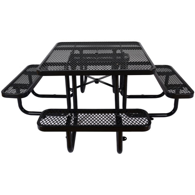Square Outdoor Steel Picnic Table, With Umbrella Pole