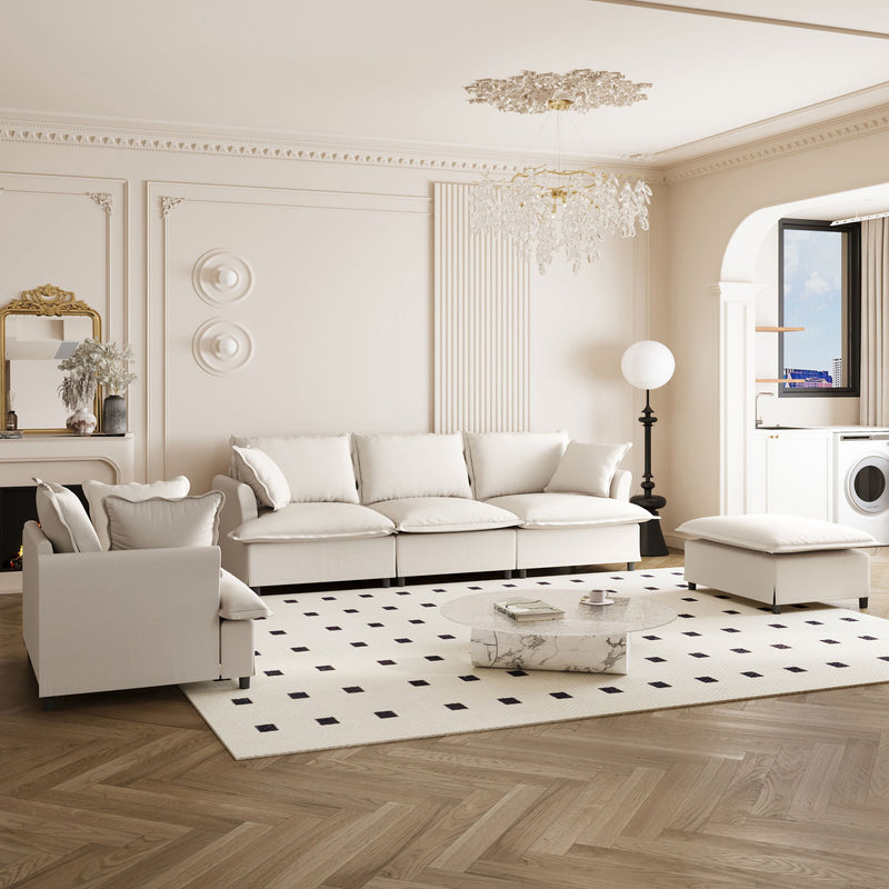 Living Room Set Modular Sectional Couch, Upholstered Sofa & Armchair & Movable Ottoman