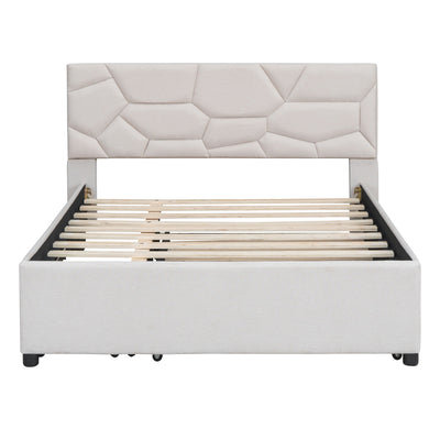 Upholstered Platform Bed With Brick Pattern Headboard And Twin Long Size Trundle