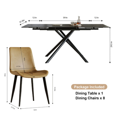 Retractable Sintered Stone Dining Table Set With Chairs