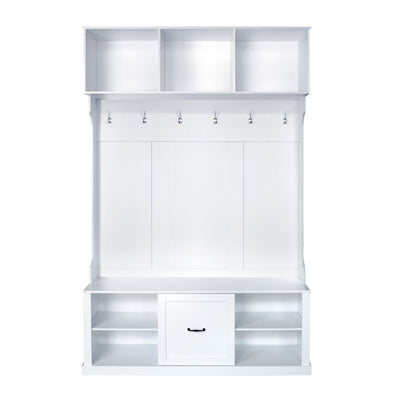 Hall Tree With 6 Hooks, Coat Hanger, Entryway Bench