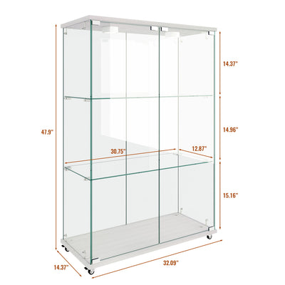 Modern Display Cabinet With LED Lights, Transparent Tempered Glass 2 Door Storage Case With 3 Shelves