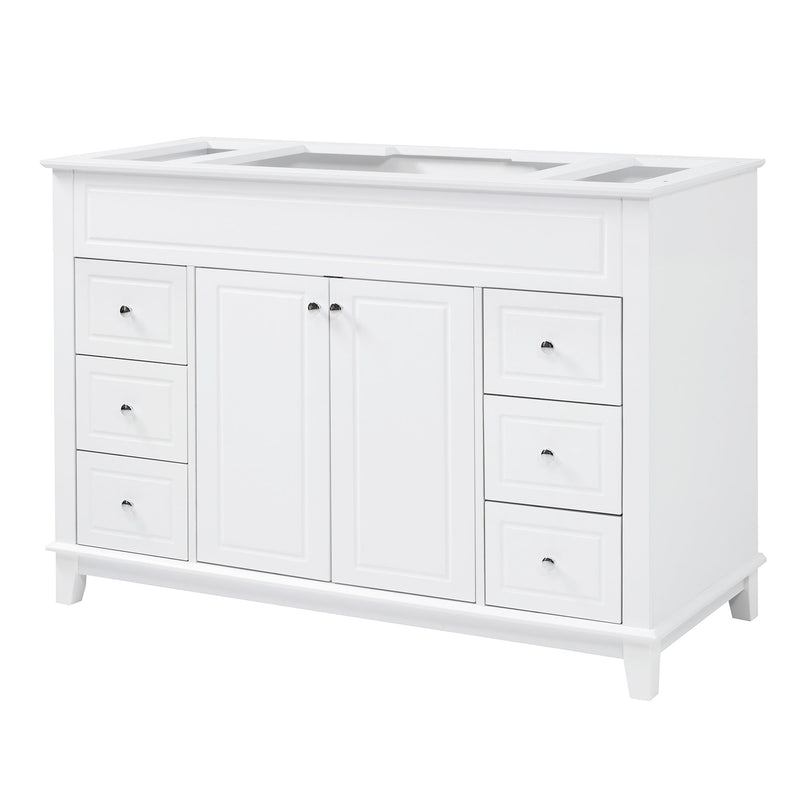 Bathroom Vanity Cabinet Only, 6 Soft Close Drawers & Double Doors With 2 Tier Shelves - White