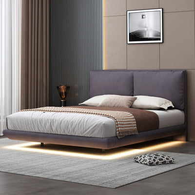 Upholstered Platform Bed With Sensor Light And 2 Large Backrests, With 2 Sets Of USB Port And Socket On Each Rear Bed Leg