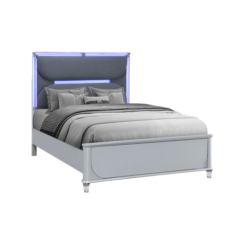 Laura - Queen Bed With Upholstered Headboard And LED Lights - Silver