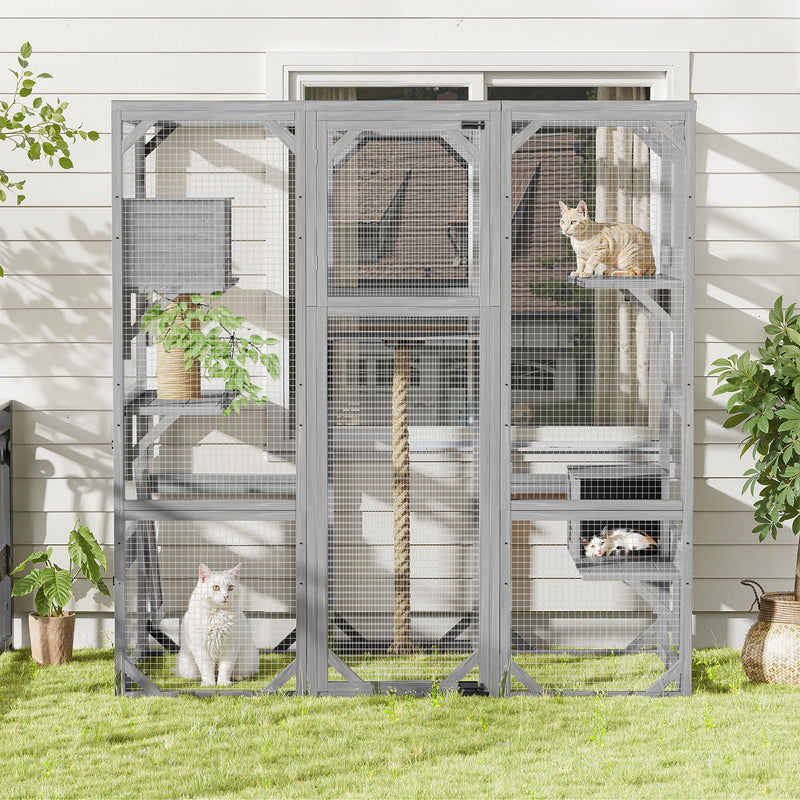 Outdoor Cat House, Diy Cat Enclosure Catio With Double Enter Doors