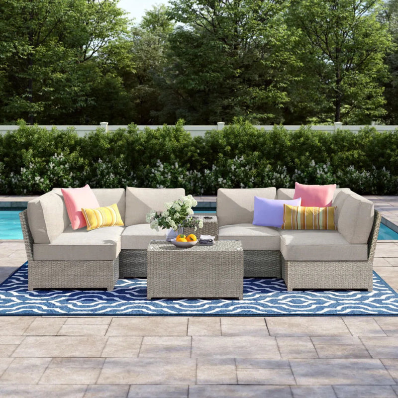 Comfortable Modern Patio Rattan Sectional Set With Cushions
