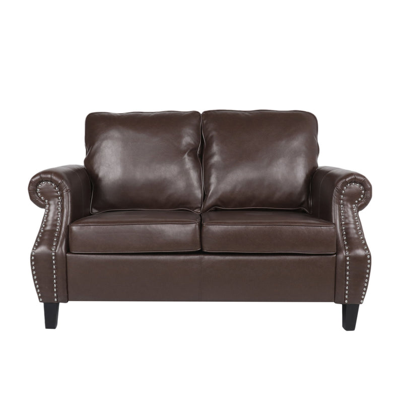 Contemporary Loveseat With Nailhead Trim - Dark Brown