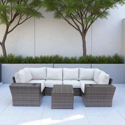 Outdoor Wicker Sectional With Weather Resistant Cushions And Table