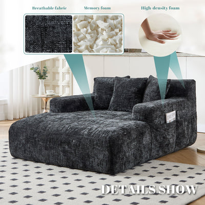 Chenille Interior Lazy Sofa Chaise Longue Armchair With 3 Pillows And Armrests