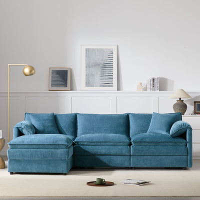 Modular Sectional With Deep And Wide Seat, Cloud Couch Set With Double Cushions Sofa With Movable Ottoman