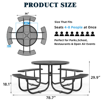 Round Outdoor Steel Picnic Table 46" With Umbrella Pole