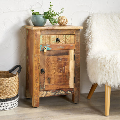 Carved Side Table - Natural