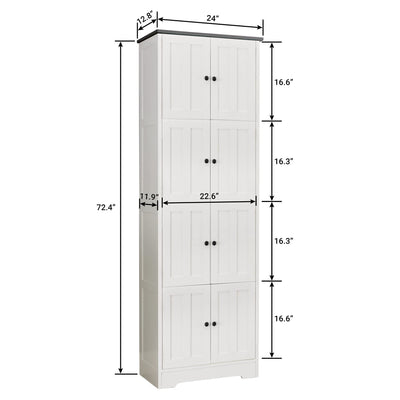 Tall Storage Cabinet With 8 Doors And 4 Shelves, Wall Storage Cabinet For Living Room, Kitchen, Office, Bedroom, Bathroom