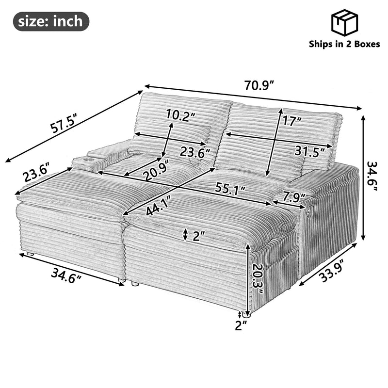 Convertible Loveseat Sofa With Storage And USB Ports - Green