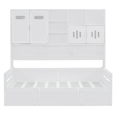 Daybed With All-In-One Cabinet And Shelf