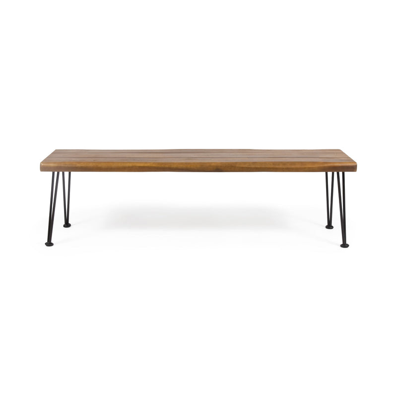 Zion - Industrial Wood And Metal Rectangular Bench With Faux Live Edge Design - Teak