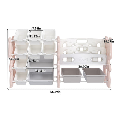 Kids Toy Storage Organizer With 2 Tier Bookshelf, Toy Storage With 12 Bins