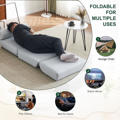 Foldable Single Chair Sofa Bed With Pillow, Easy To Store, Breathable And Wearable Linen