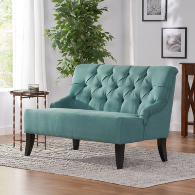 Nicole - French Style Upholstered Loveseat With Tufted Backrest - Teal