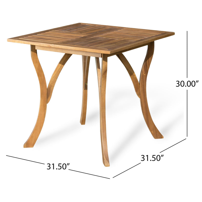 Outdoor Rectangular Table With Curved Legs And Perpendicular Wooden Slats Table Top